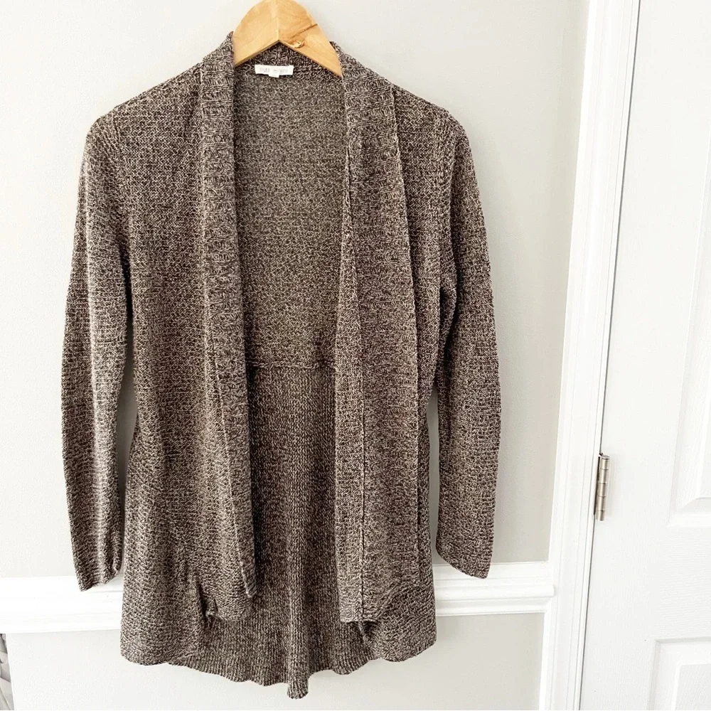 Eileen Fisher System Brown Open-Front 100% Linen Cardigan Sweater Size Small